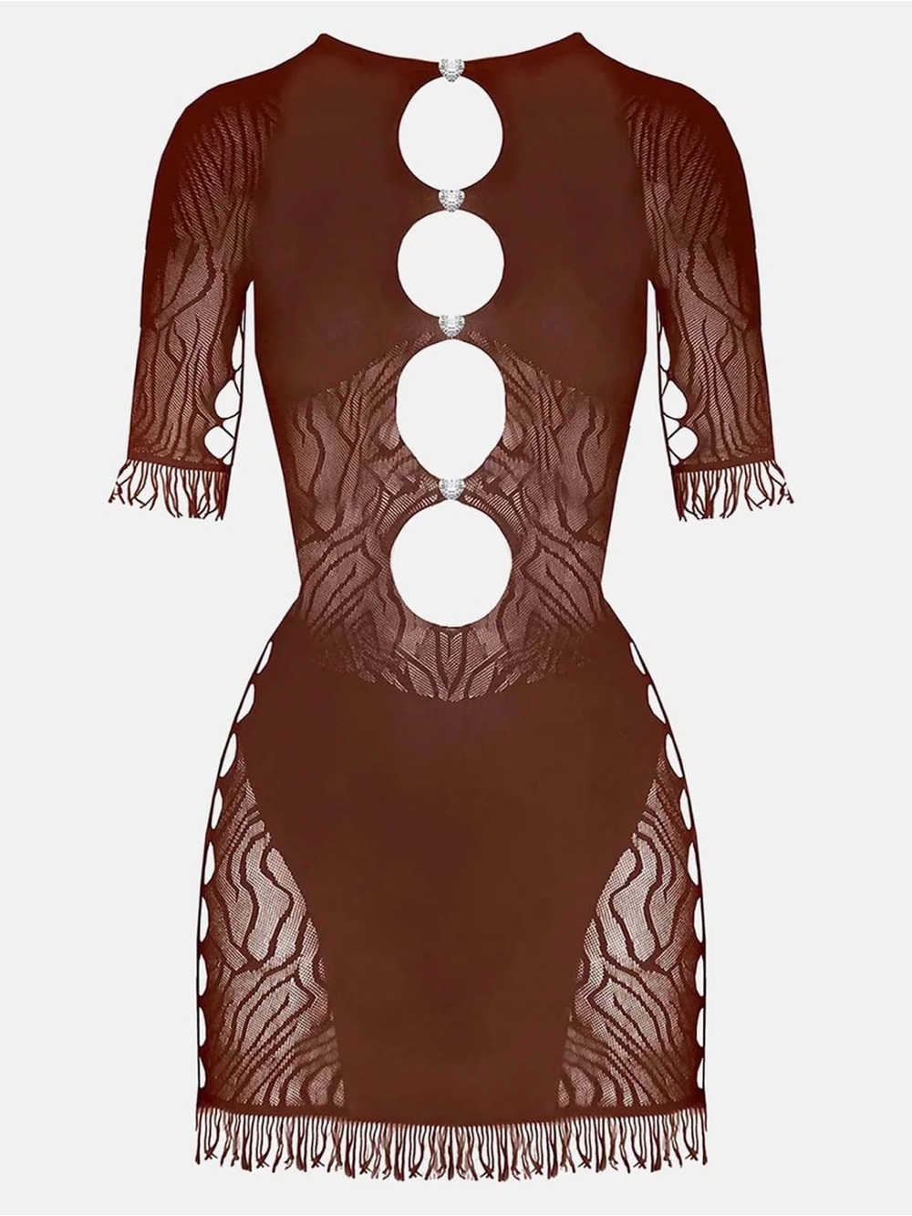 POSTER GIRL Miranda Lace Cutout Mini Dress in Brown